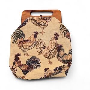Vintage Trimingham Bros Rooster Tapestry Purse / Bag with Bermuda Cedar Handle